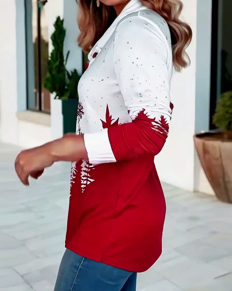 T-shirt med avslappnad jultomtetryck, långärmad