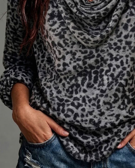 Blus Mock Hals Leopard Lång Ärm