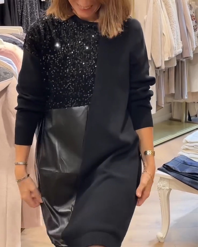 Klänning Pu Läder Fin Glitter Lappverk