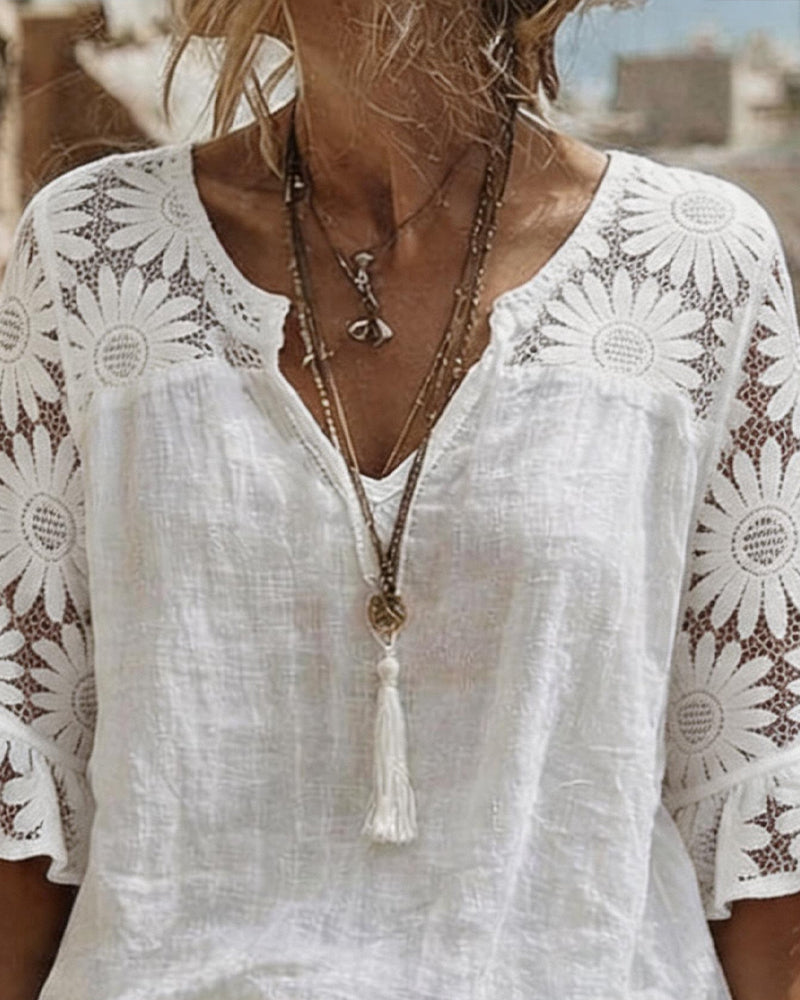 Blus Prästkrage Spets Lapptäcke