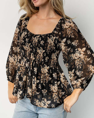 Blus Blommig Fyrkantsringning Midjesittande