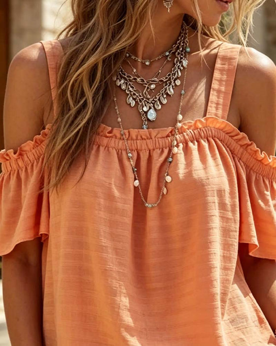 Blus Kamisol Ruffle Off-Shoulder