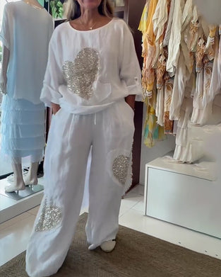 Set Enkel Paljett Hjärta