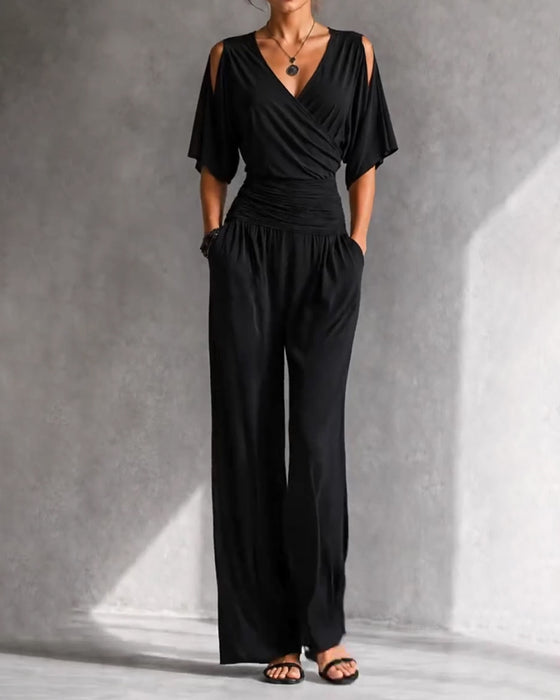 Jumpsuit V-Hals Crossover Kall Axel Midja Ficka