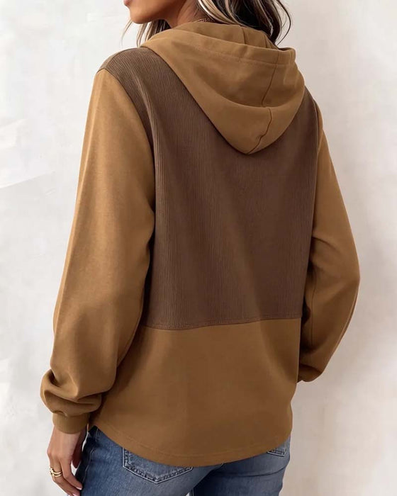 Hoodie Färgblock Huvförsedd Asymmetrisk Fåll