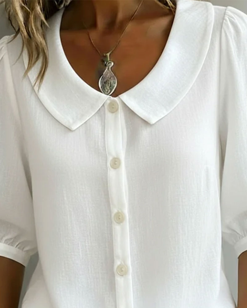 Skjorta Bomull Medium Ärm Peter Pan Krage