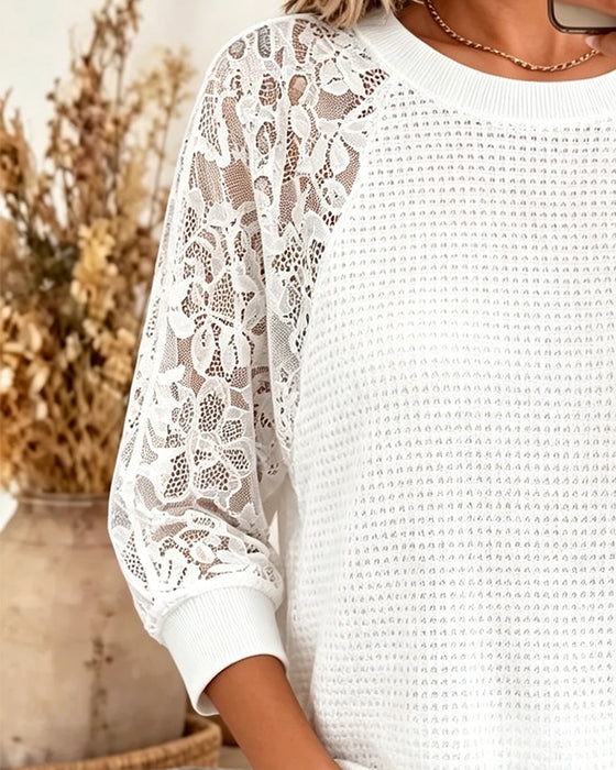 Blouse Trekvart Ärm Spets Panel
