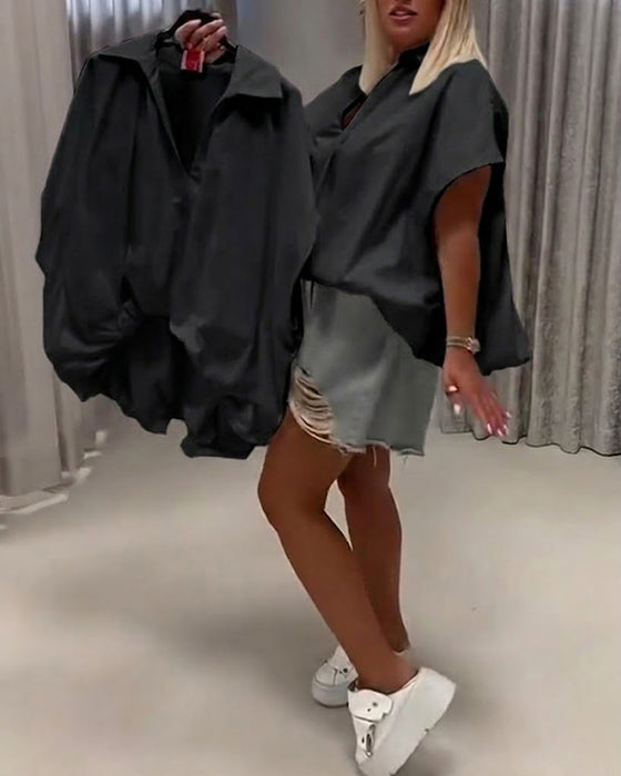 Blus Krage Loose Fit Fladdermusärm