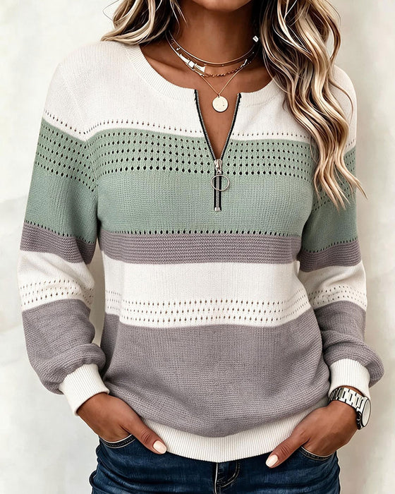 Sweatshirt Färgblock Randig Dragkedja