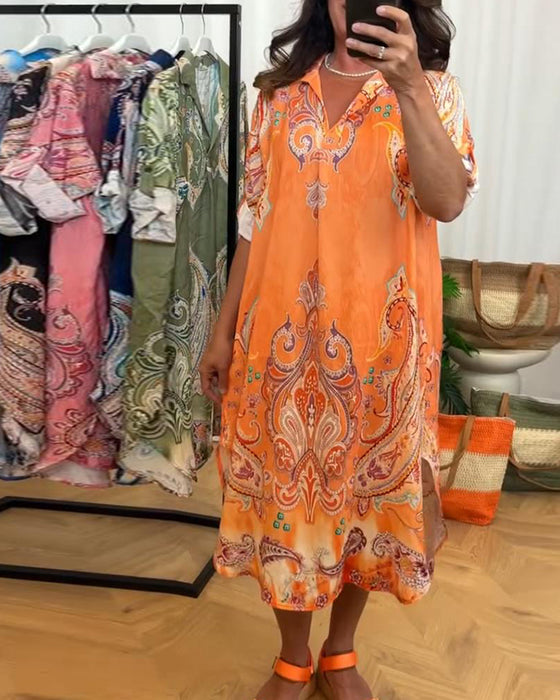 Klänning Retro Krage Tryck