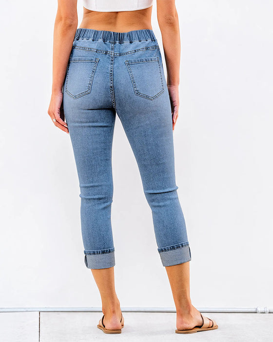 Jeans Elastisk Midja Capri