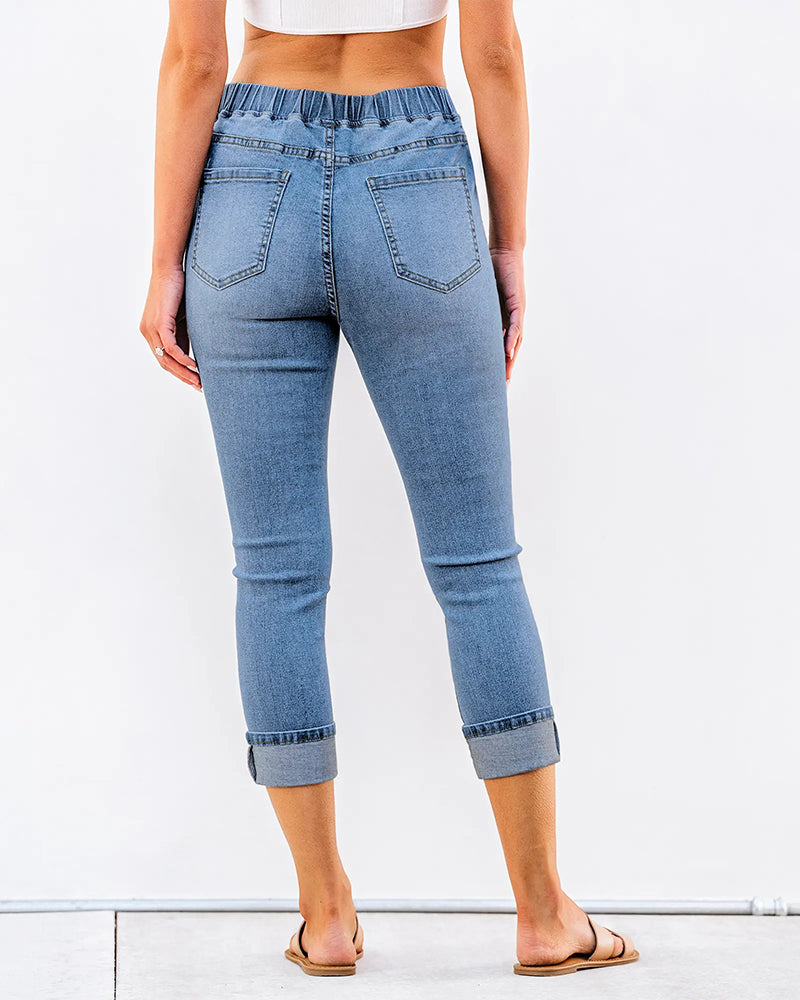 Jeans Elastisk Midja Capri