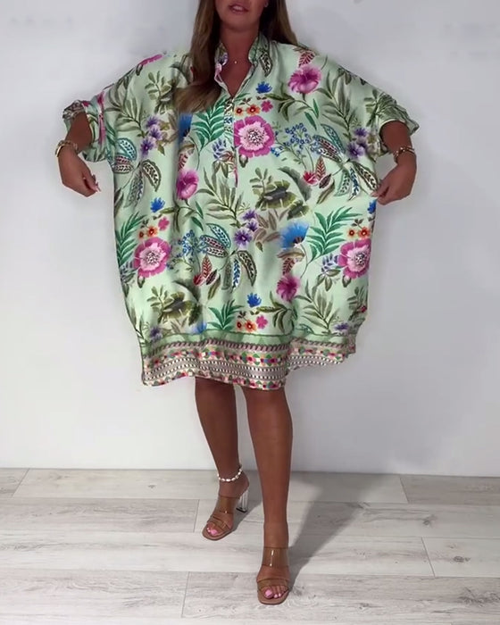 Klänning Ståndkrage Semester Blommig