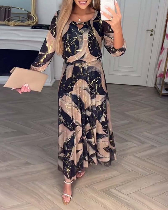 Klänning Elegant Trekvartsärm Tryckt Midja