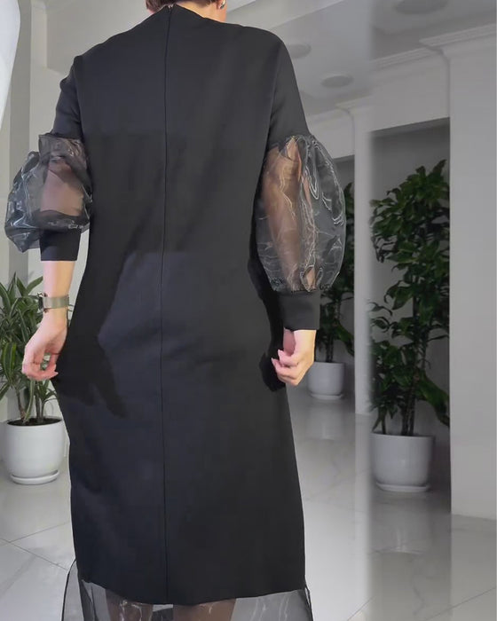 Klänning U-Hals Nät Lapptäckt Modig