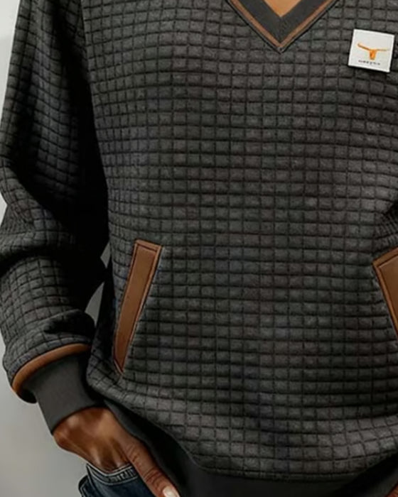 Casual Sweatshirt Med Långa Ärmar Och V-Ringning