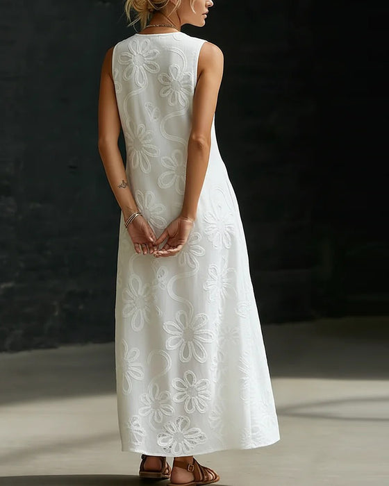 Långklänning V-Ringning Blommönster Diagonal Knapp