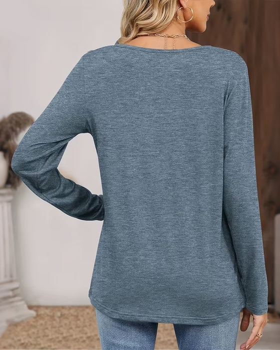 Långärmad Topp Med V-Ringning Och Tryck