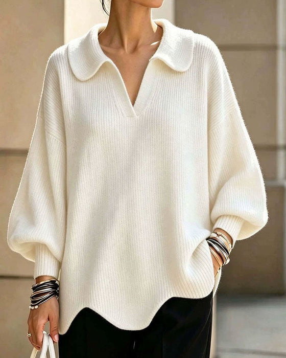Pullover Enfärgad Revers