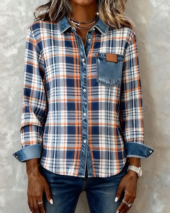 Skjorta Långärmad Med Krage Rutig Modern