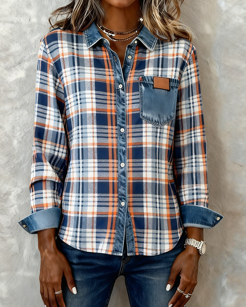 Skjorta Långärmad Med Krage Rutig Modern