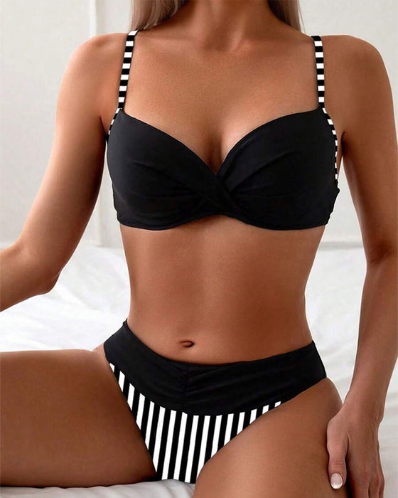 Bikini Sexig Randig Kontrast Triangel