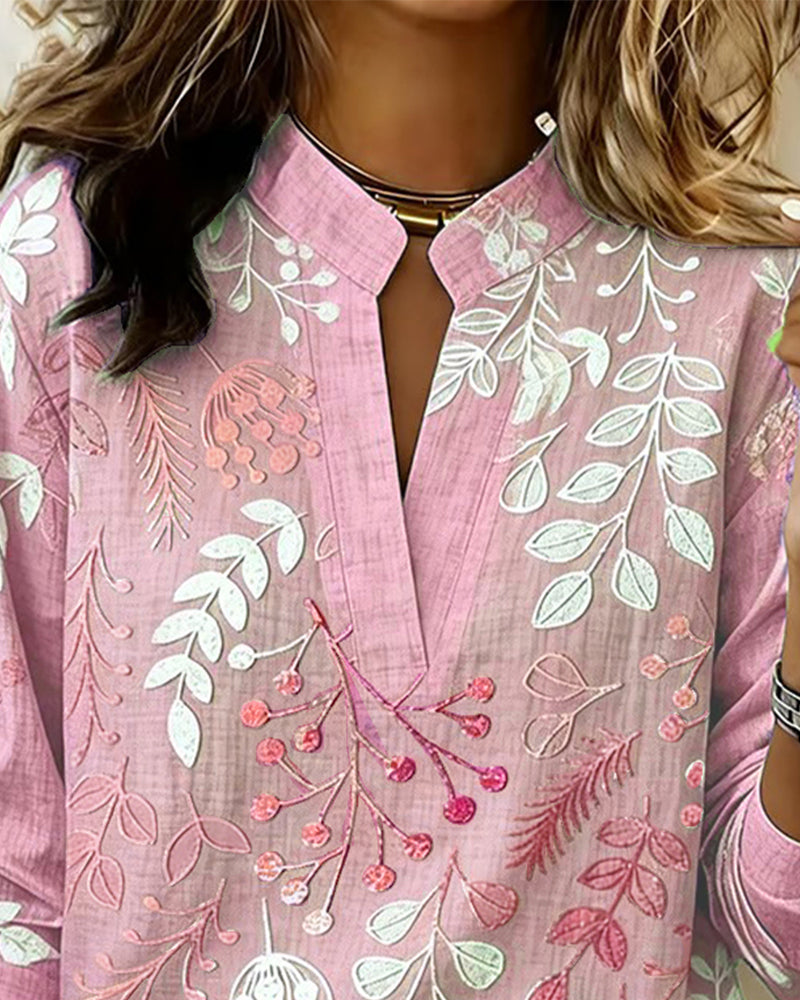 Blus Med Blommigt Mönster Och Ståkrage