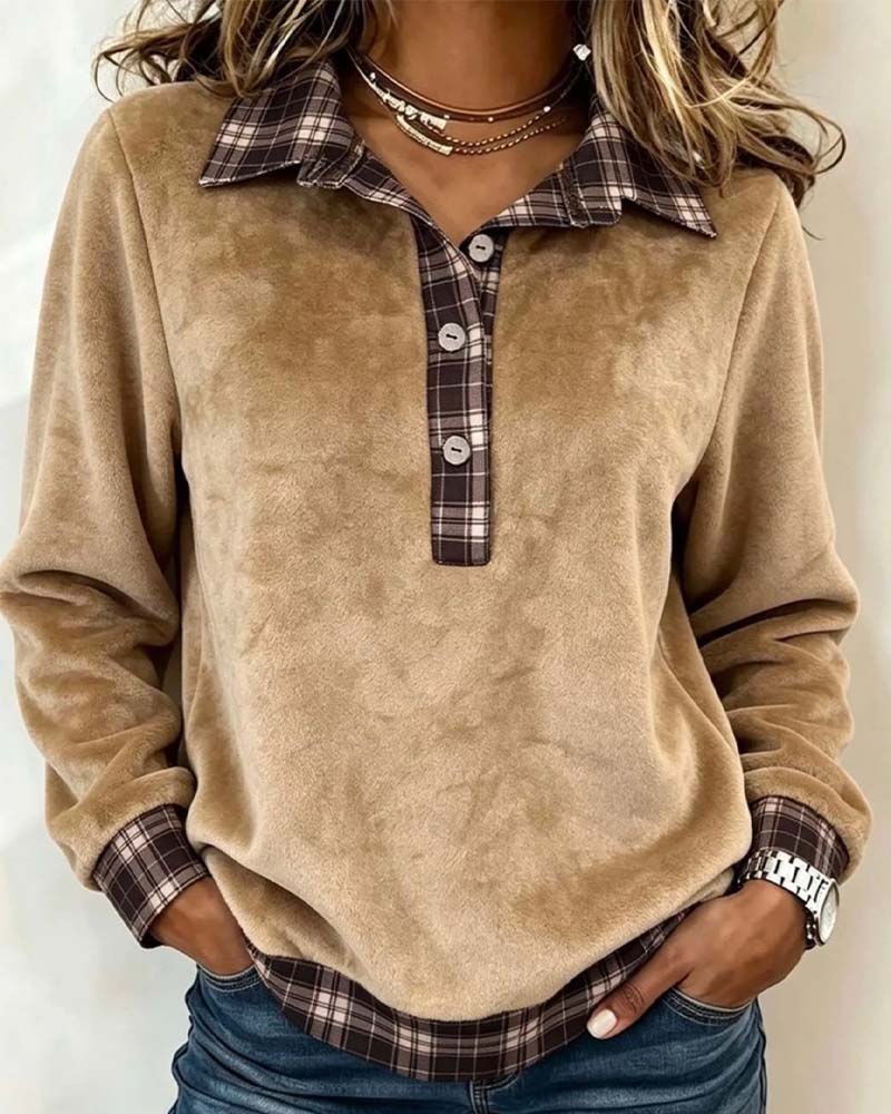 Sweatshirt Slag Knapp Rutig Patchwork