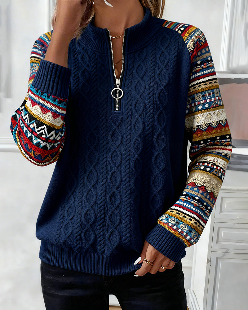 Hoodie Med Halvblix Och Färgblockning