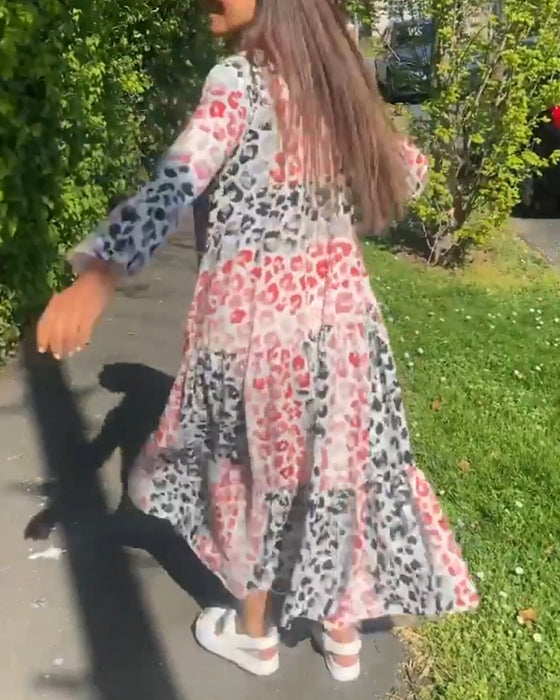 V-ringad ledig klänning med volang