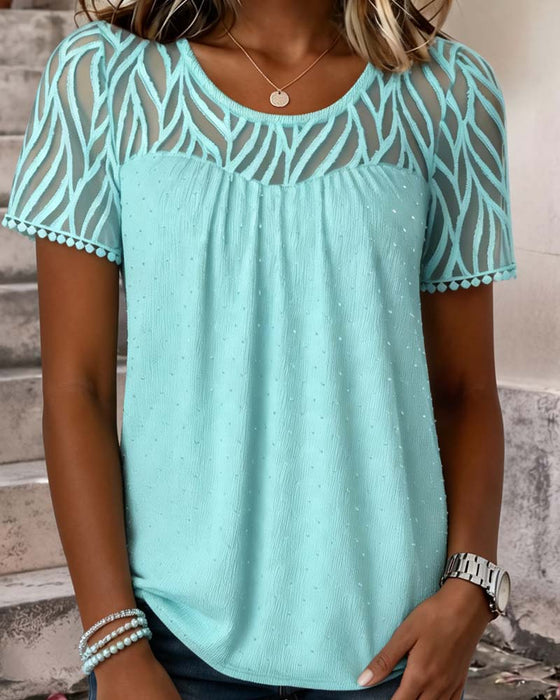 Blus Nät Patchwork Solid Färg