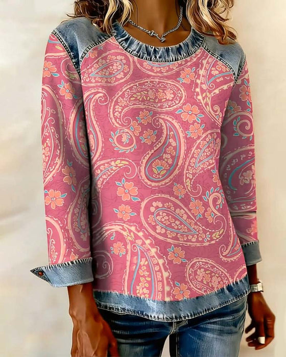 Stilfull Hoodie Med Färgblockning Och Rund Halsringning