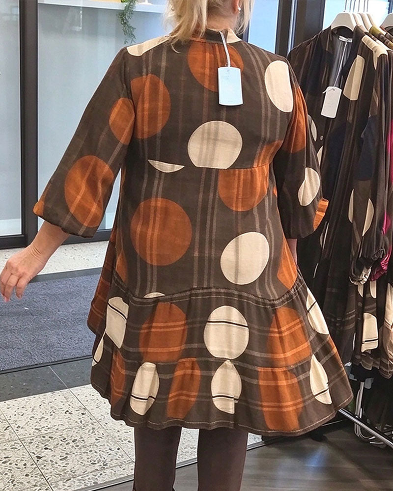 Klänning Geometriskt Prickigt Print V-Hals Loose Fit