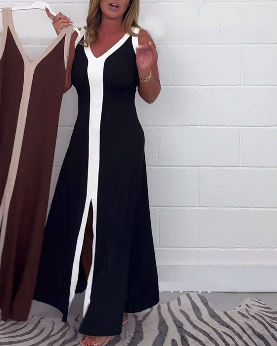 Ärmlös klänning i färgblock