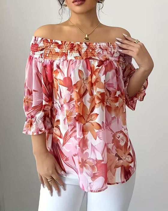 Blus Off-Shoulder Tryck Bubbel Ärm