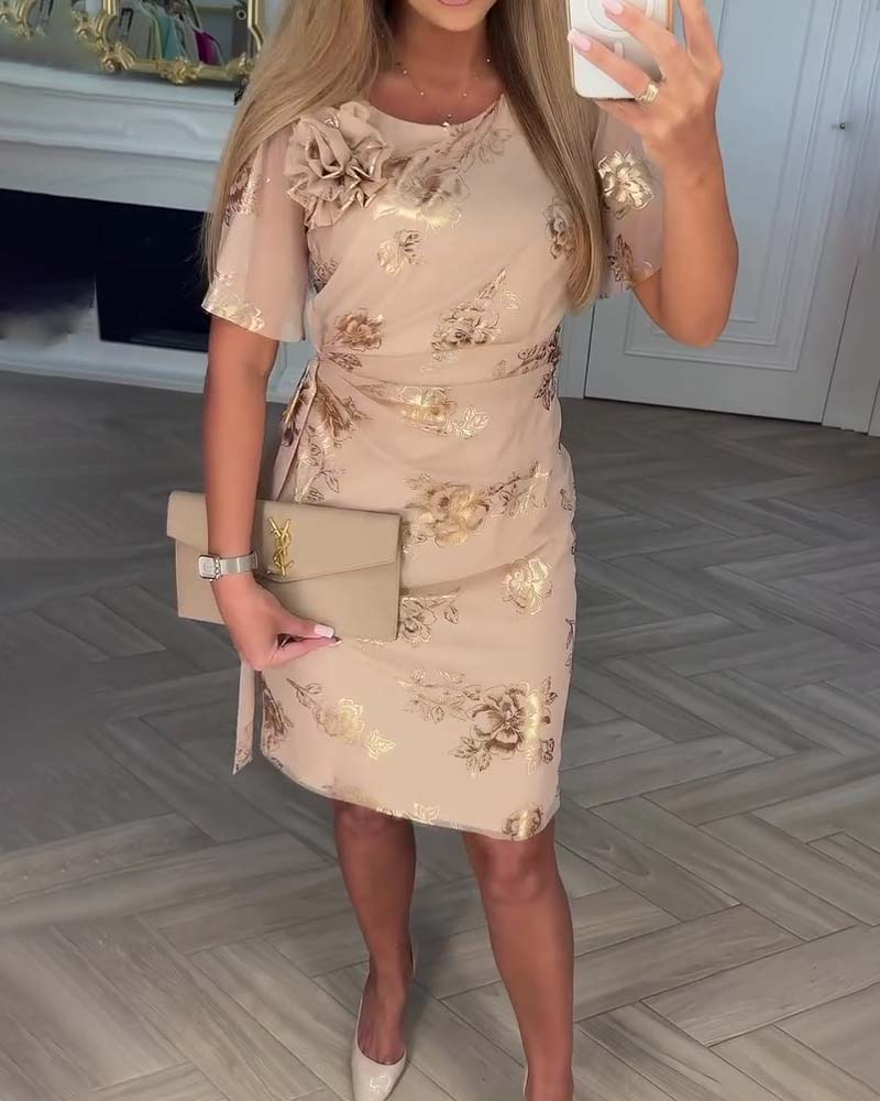 Klänning Bronsering Midjeknäppning Elegant