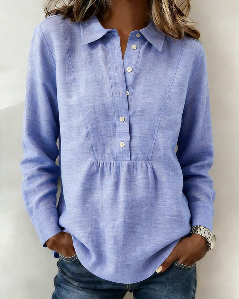 Blus Knäppt Krage Bomull Linne