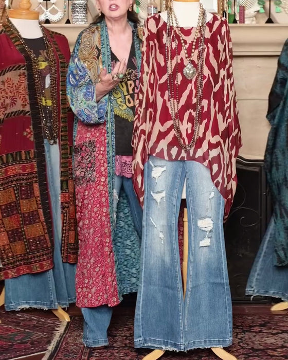 Blus Fladdermusärm Tryck Långärmad