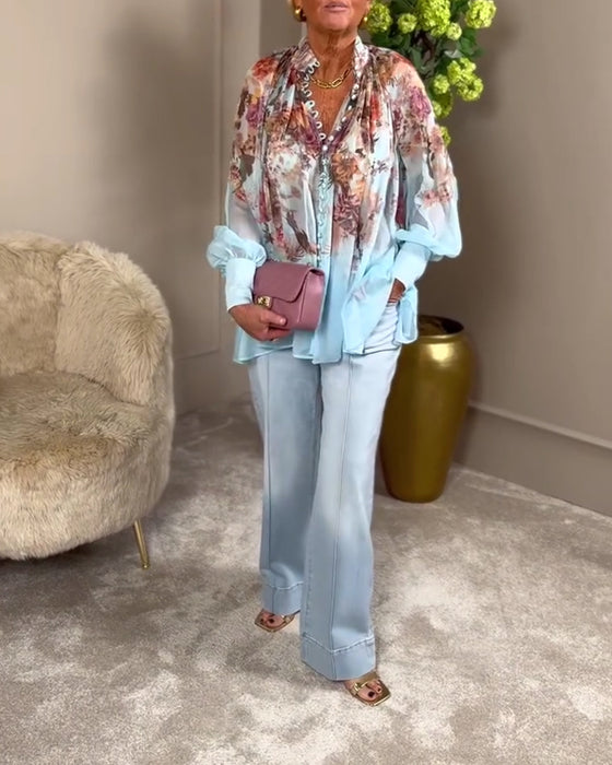 Skjorta Lanternärm Ståkrage Tryck