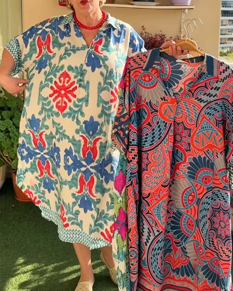 Skjortklänning Bohemiskt Print Loose Fit