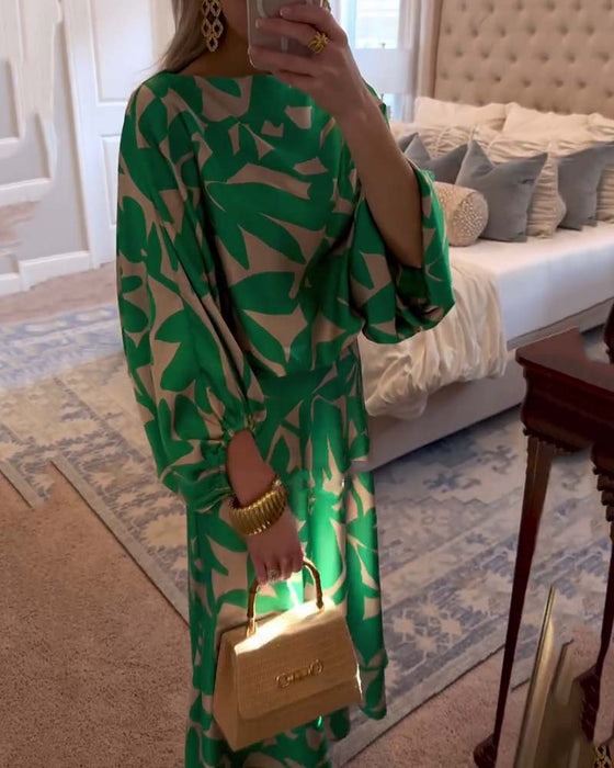 Set Klänning Avslappnad Tryckt Lykthylsa Temperament