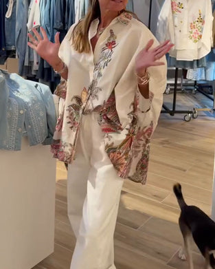 Skjorta Med Lös Passform I Etnisk Stil Med Tryck