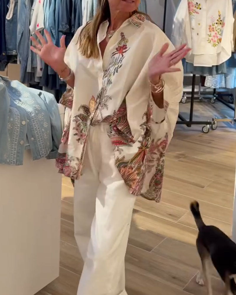 Skjorta Med Lös Passform I Etnisk Stil Med Tryck