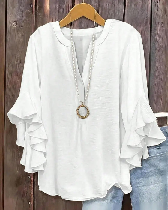 Blus Liten V-Hals Ruffle
