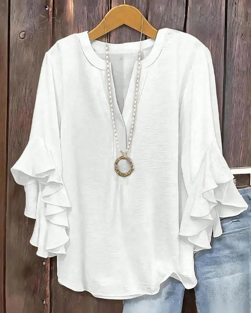 Blus Liten V-Hals Ruffle