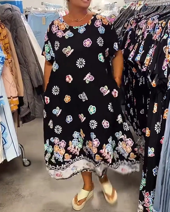 Klänning Oversize Tryckt Lös