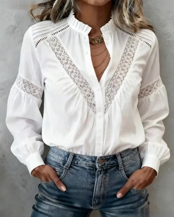 Skjorta Svamp Kant Krage Spets Lappverk