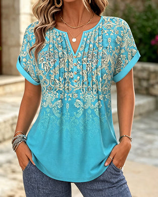 Blus Gradient Blommig Kort Ärm