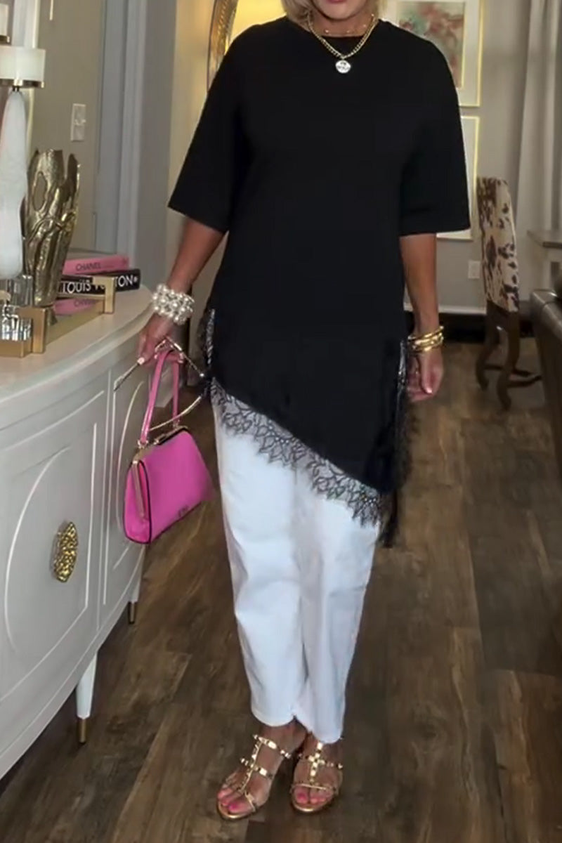 Blus Spetsskarv Oregelbunden Mellanlång