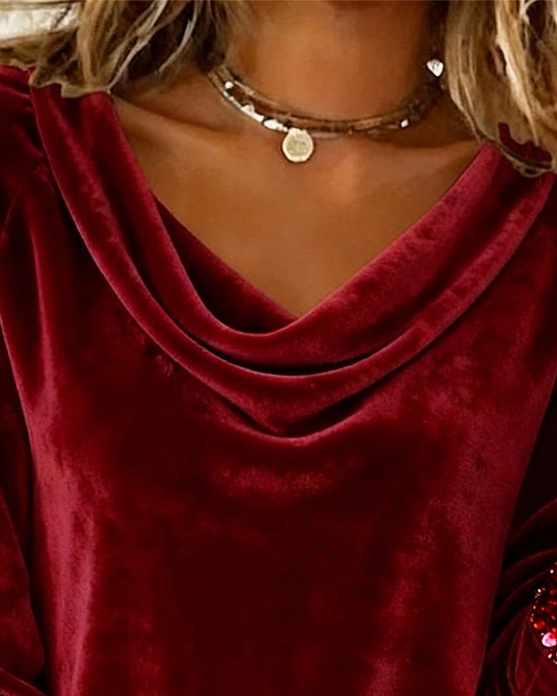 Topp Med Draperad Krage I Sammet Med Paljetter